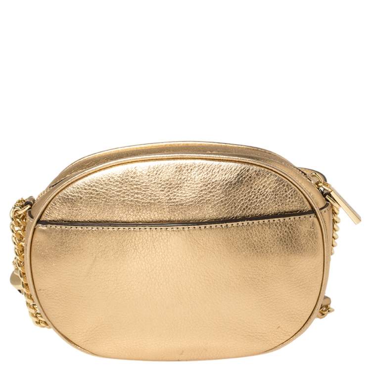 Pre Owned Michael Kors Metallic Gold Leather Medium Ginny Crossbody Bag