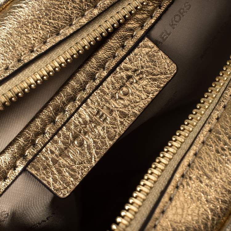 Pre Owned Michael Kors Metallic Gold Leather Medium Ginny Crossbody Bag