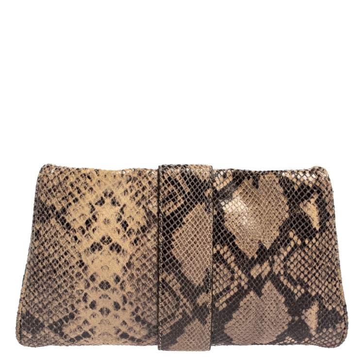 Pre Owned Michael Kors Dark Sand Python Effect Leather Heidi Clutch
