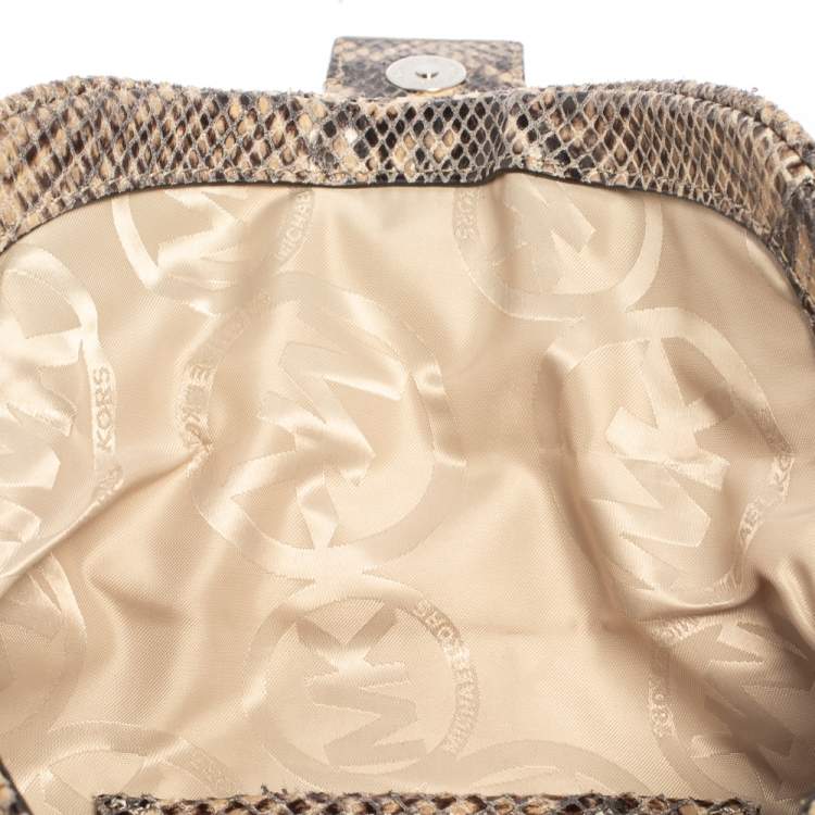 Pre Owned Michael Kors Dark Sand Python Effect Leather Heidi Clutch