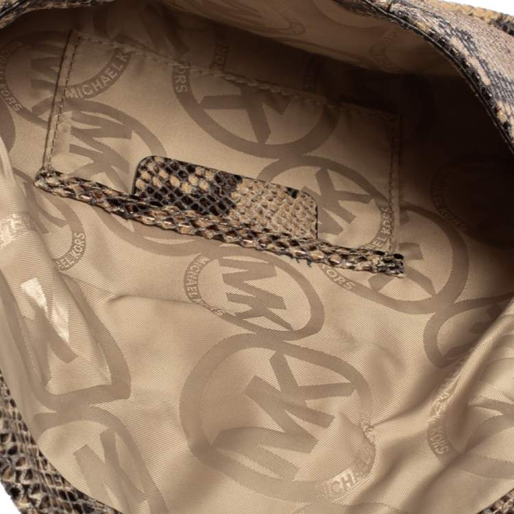 Pre Owned Michael Kors Dark Sand Python Effect Leather Heidi Clutch