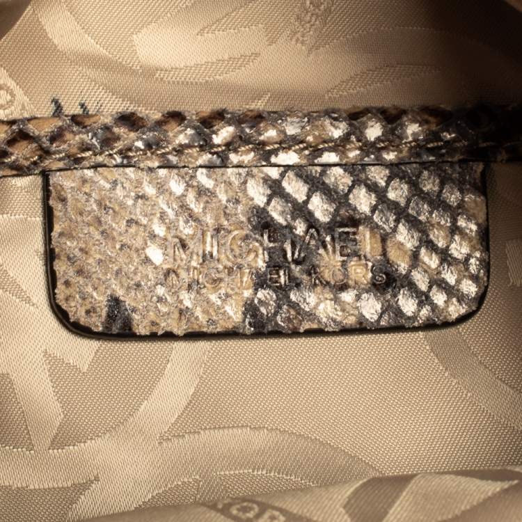 Pre Owned Michael Kors Dark Sand Python Effect Leather Heidi Clutch