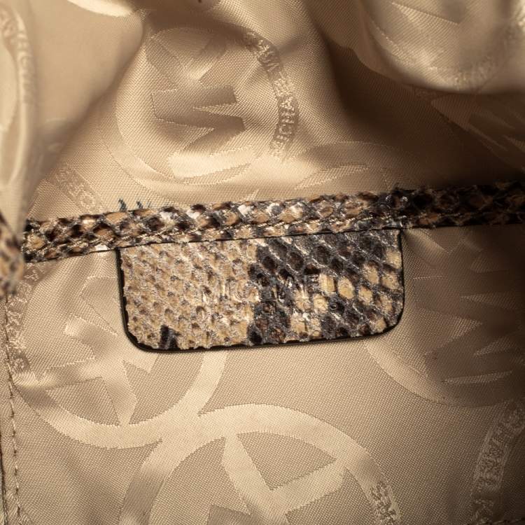 Pre Owned Michael Kors Dark Sand Python Effect Leather Heidi Clutch