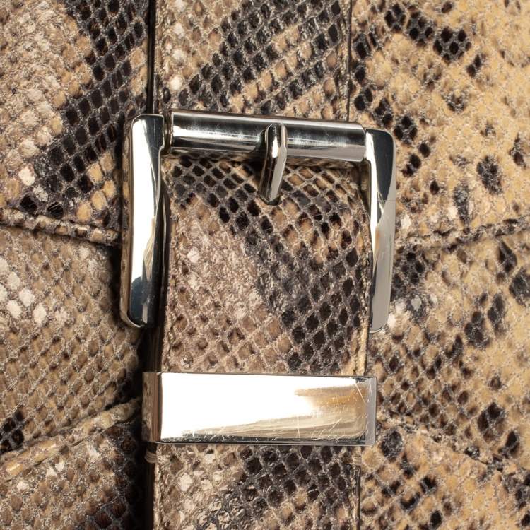 Pre Owned Michael Kors Dark Sand Python Effect Leather Heidi Clutch