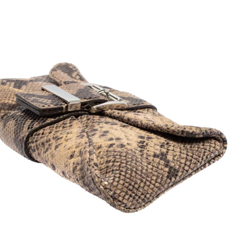 Pre Owned Michael Kors Dark Sand Python Effect Leather Heidi Clutch