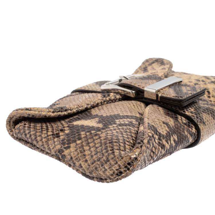 Pre Owned Michael Kors Dark Sand Python Effect Leather Heidi Clutch