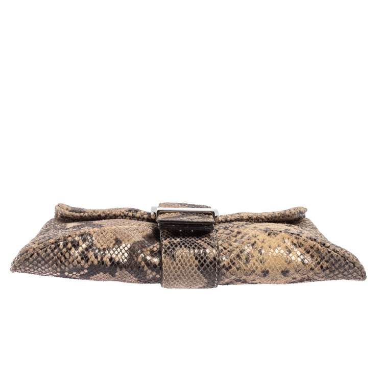 Pre Owned Michael Kors Dark Sand Python Effect Leather Heidi Clutch