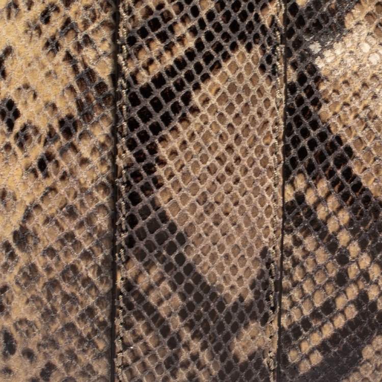 Pre Owned Michael Kors Dark Sand Python Effect Leather Heidi Clutch