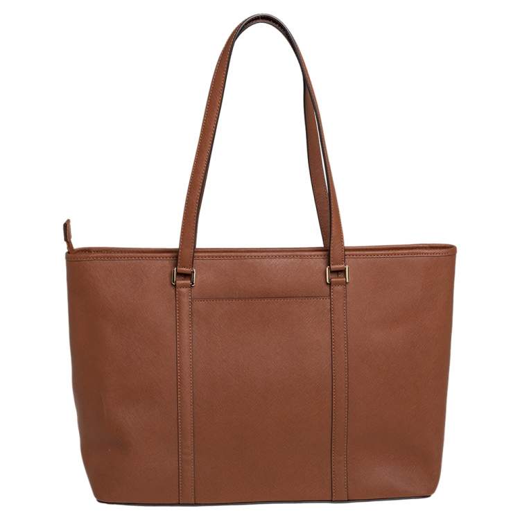 Pre Owned Michael Kors Brown Saffiano Leather Large Jet Set Tote