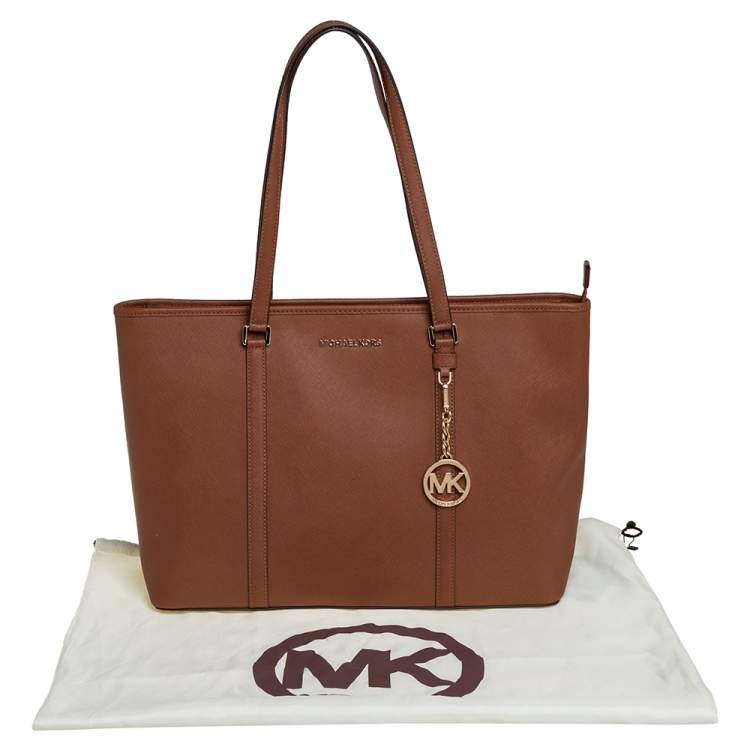 Pre Owned Michael Kors Brown Saffiano Leather Large Jet Set Tote