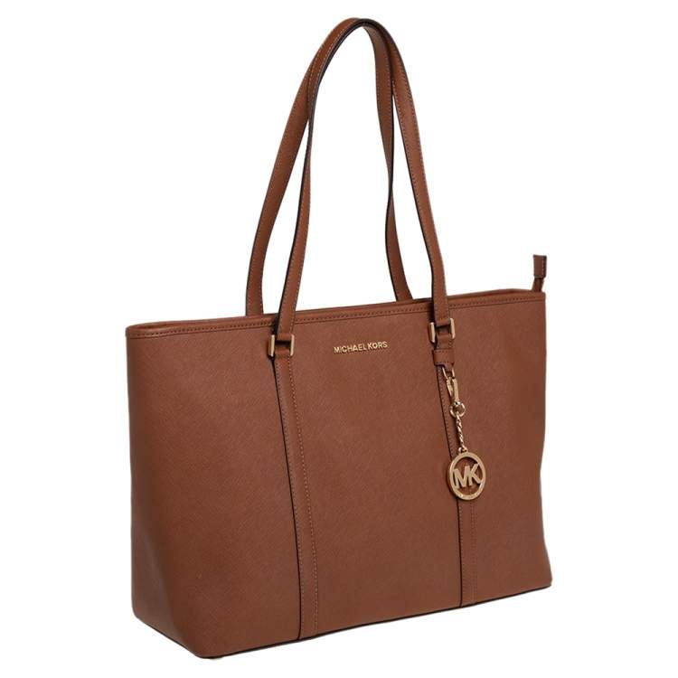 Pre Owned Michael Kors Brown Saffiano Leather Large Jet Set Tote