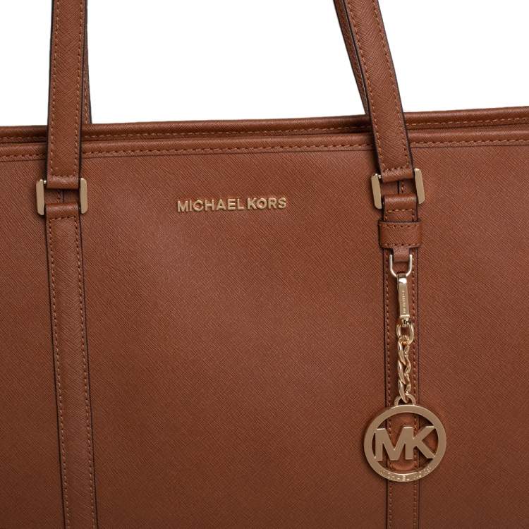Pre Owned Michael Kors Brown Saffiano Leather Large Jet Set Tote