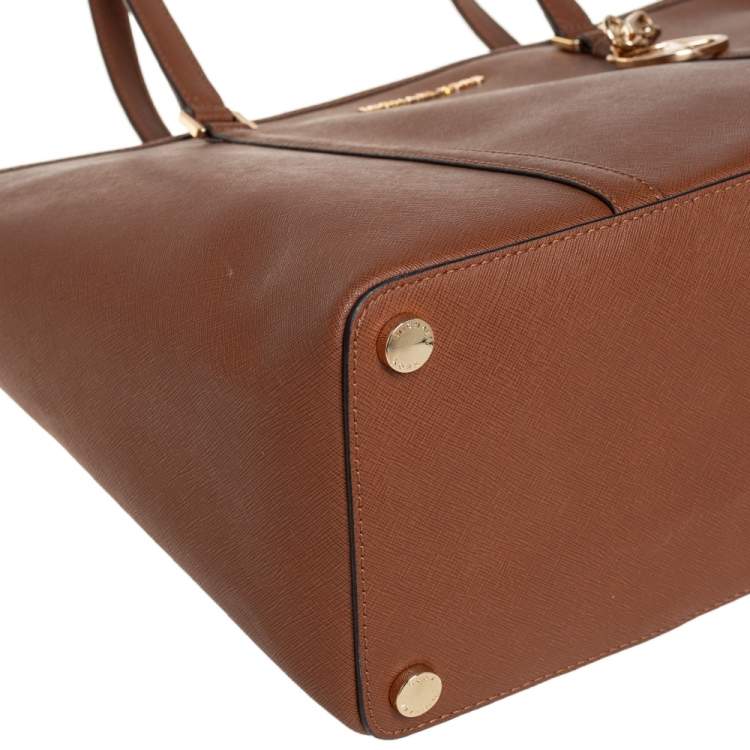 Pre Owned Michael Kors Brown Saffiano Leather Large Jet Set Tote