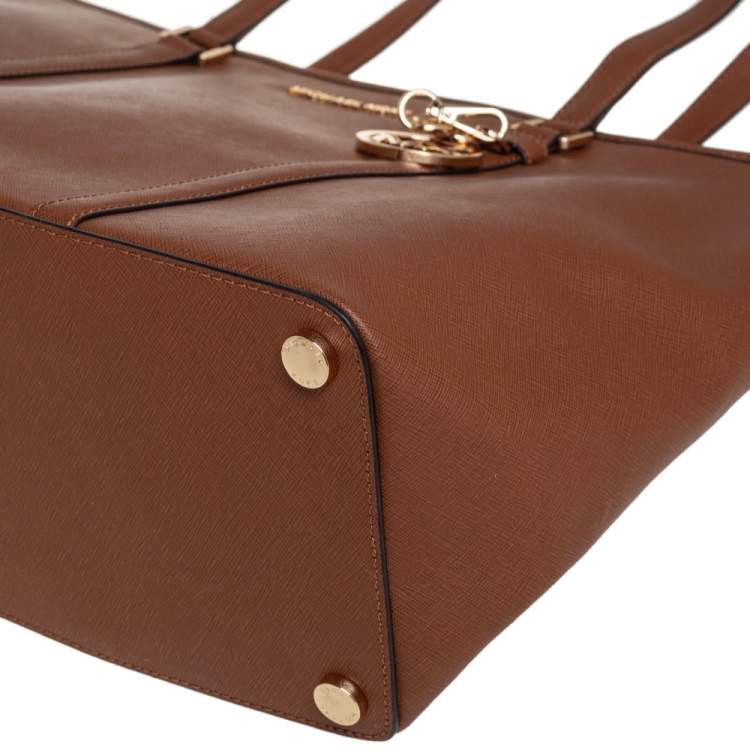 Pre Owned Michael Kors Brown Saffiano Leather Large Jet Set Tote