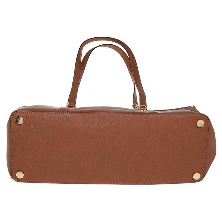 Pre Owned Michael Kors Brown Saffiano Leather Large Jet Set Tote