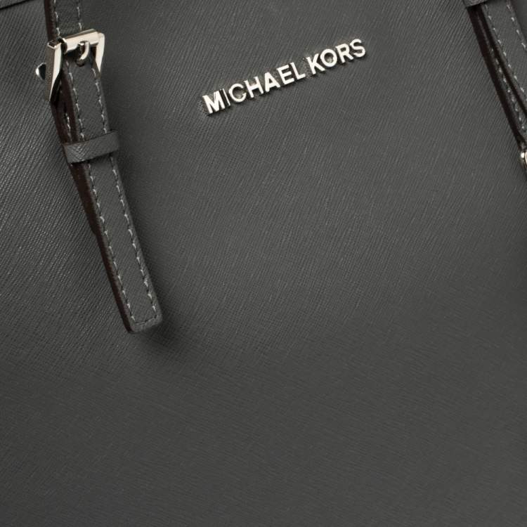 Pre Owned Michael Kors Grey Saffiano Leather Large Jet Set Travel Tote