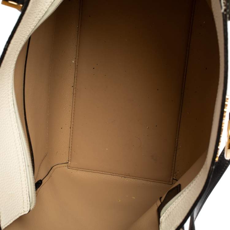 Pre Owned Michael Kors Beige/White Leather Kimberly Tote