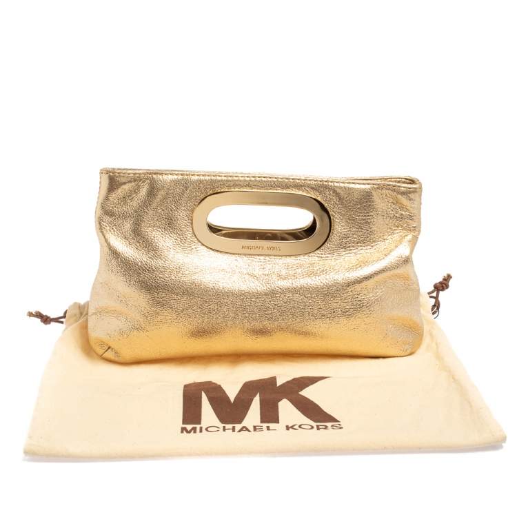 Pre Owned MICHAEL Michael Kors Metallic Gold Leather Berkley Clutch