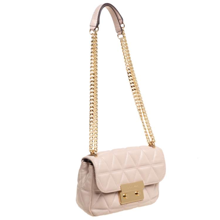 Pre Owned Michael Kors Pink Matelassé Leather Small Sloan Shoulder Bag