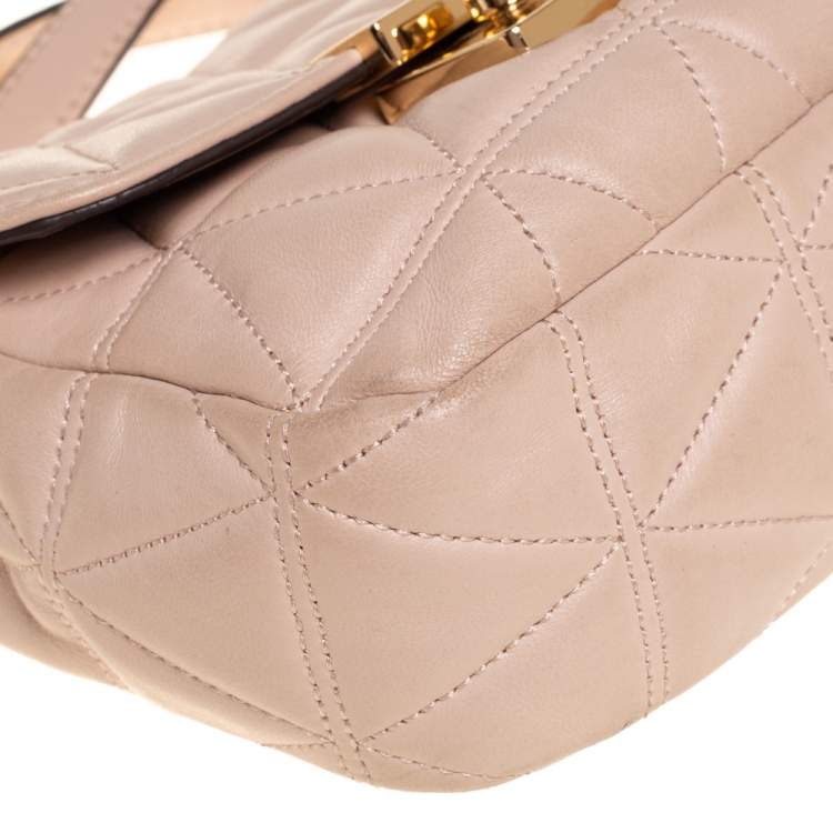 Pre Owned Michael Kors Pink Matelassé Leather Small Sloan Shoulder Bag