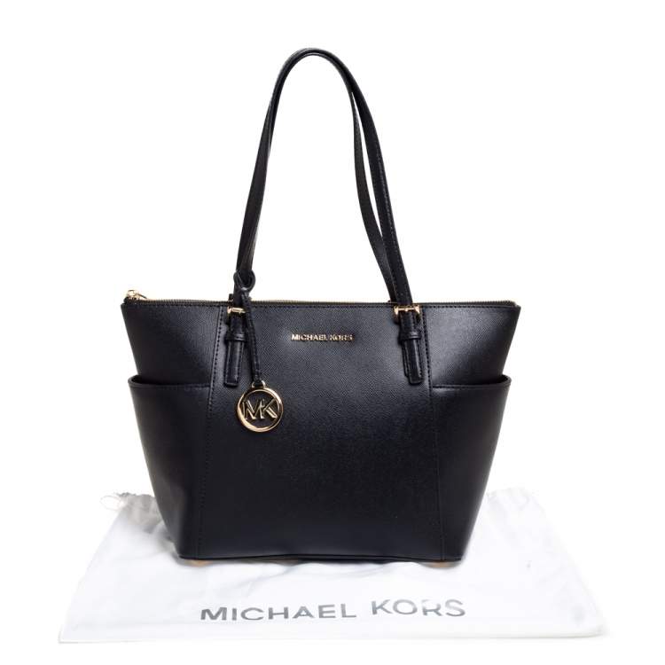 Pre Owned Michael Kors Black Leather Medium Jet Set Top Zip Tote