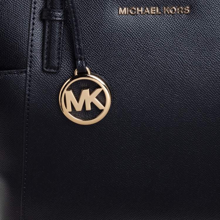 Pre Owned Michael Kors Black Leather Medium Jet Set Top Zip Tote