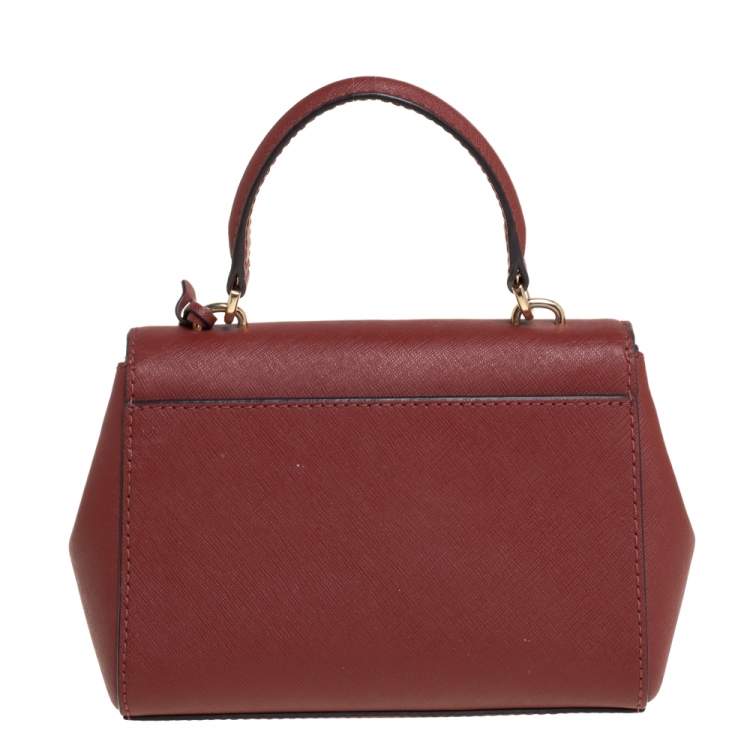 Pre Owned Michael Kors Dark Red Leather Extra Small Ava Top Handle Bag