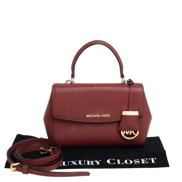 Pre Owned Michael Kors Dark Red Leather Extra Small Ava Top Handle Bag