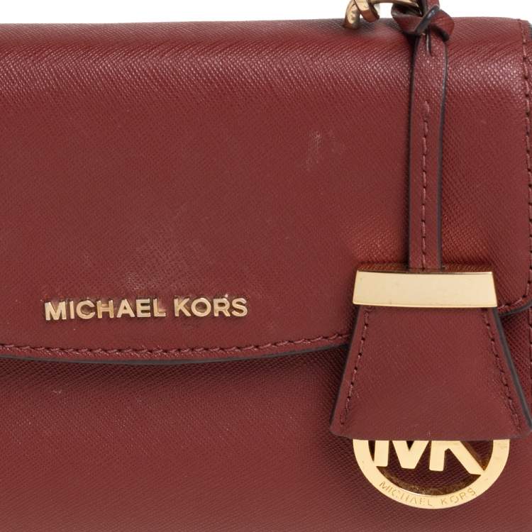 Pre Owned Michael Kors Dark Red Leather Extra Small Ava Top Handle Bag