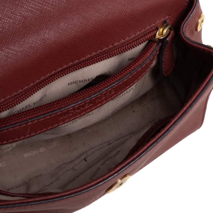 Pre Owned Michael Kors Dark Red Leather Extra Small Ava Top Handle Bag