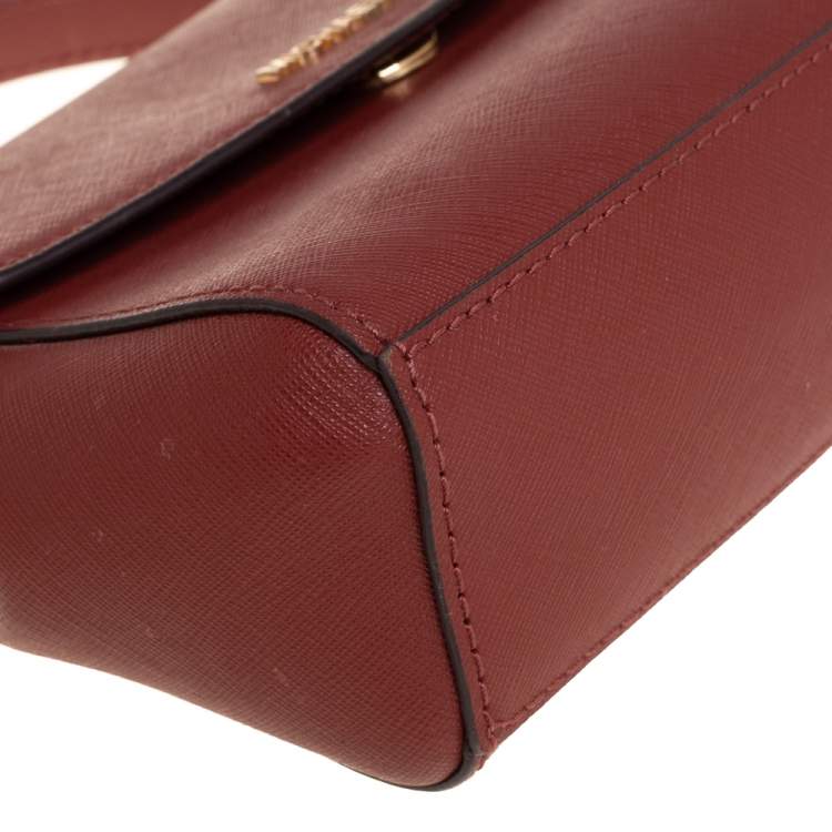 Pre Owned Michael Kors Dark Red Leather Extra Small Ava Top Handle Bag
