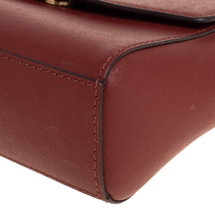 Pre Owned Michael Kors Dark Red Leather Extra Small Ava Top Handle Bag