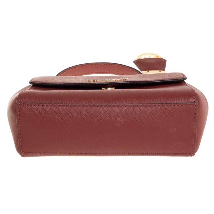 Pre Owned Michael Kors Dark Red Leather Extra Small Ava Top Handle Bag
