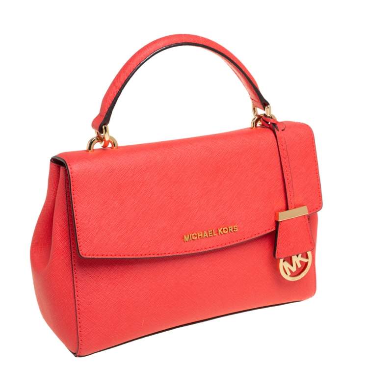 Pre Owned Michael Kors Red Leather Small Ava Top Handle Bag