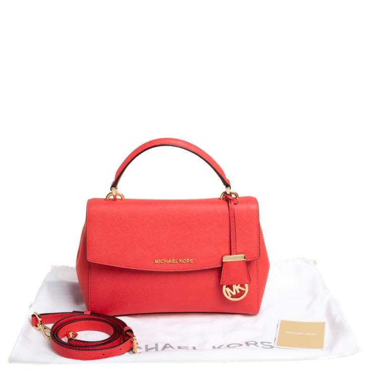 Pre Owned Michael Kors Red Leather Small Ava Top Handle Bag
