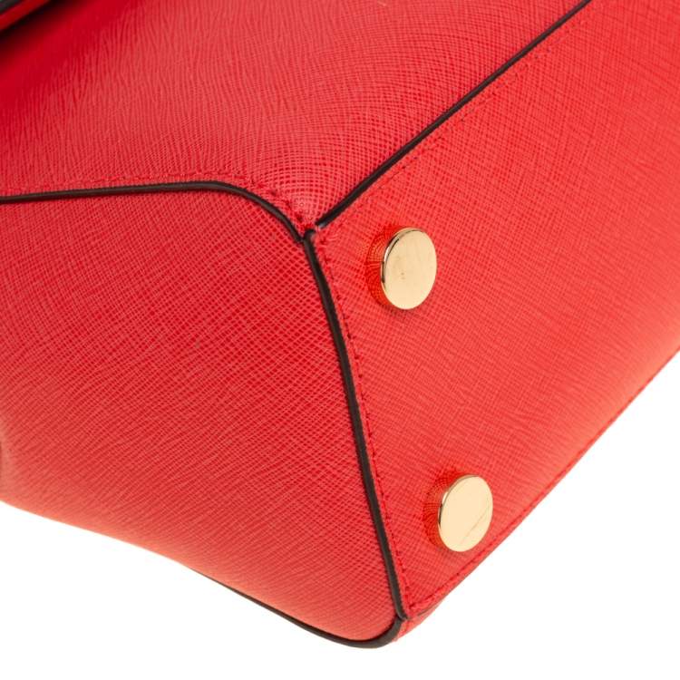 Pre Owned Michael Kors Red Leather Small Ava Top Handle Bag