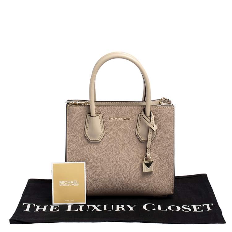 Pre Owned Michael Kors Beige Leather Mini Mercer Tote