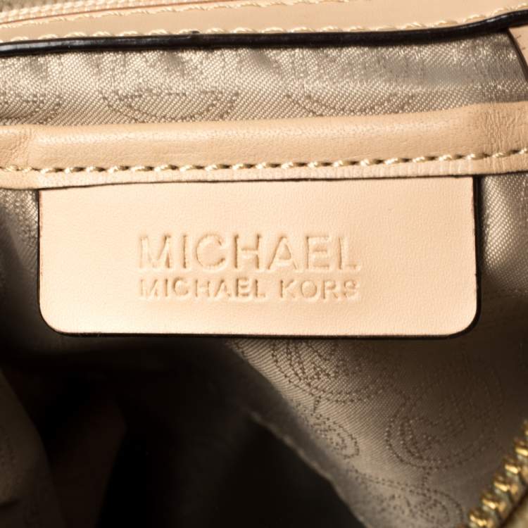 Pre Owned MICHAEL Michael Kors Ivory/Beige Signature Coated Canvas and Leather Grayson Boston Bag