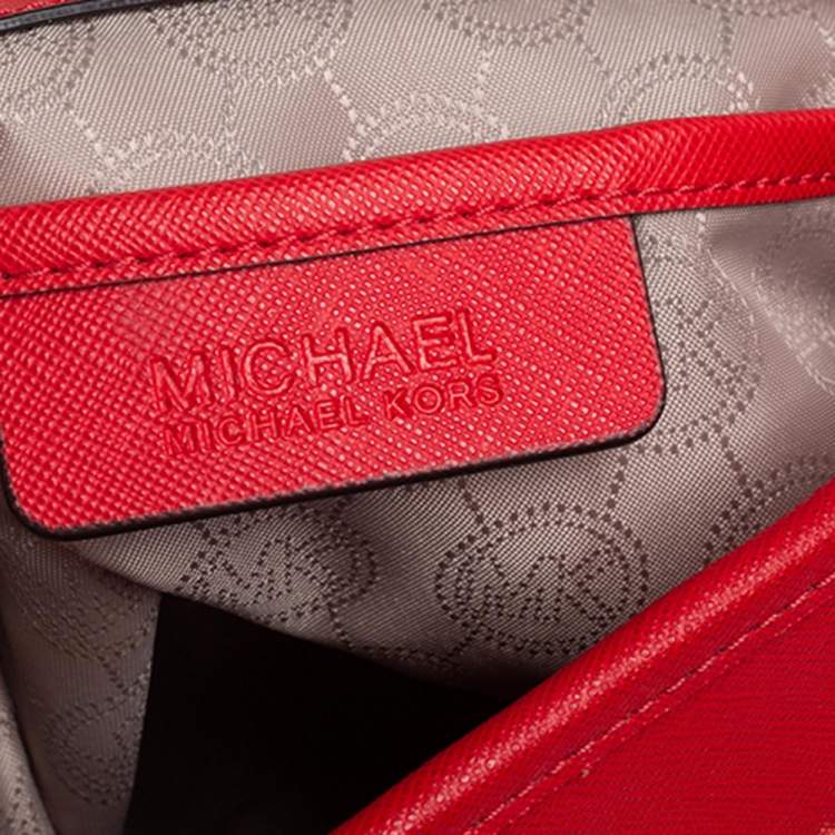 Pre Owned Michael Kors Red Leather Large Jet Set Travel Tote