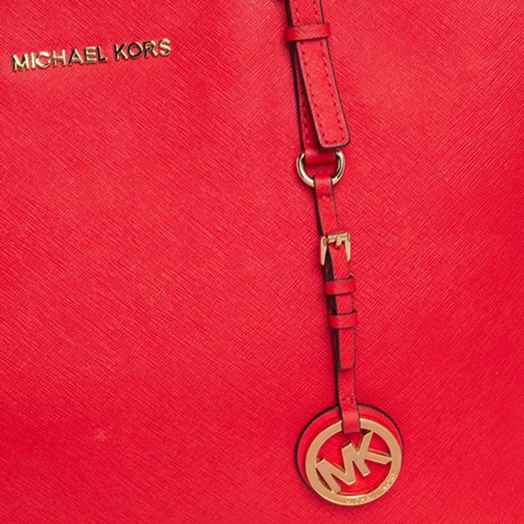 Pre Owned Michael Kors Red Leather Large Jet Set Travel Tote