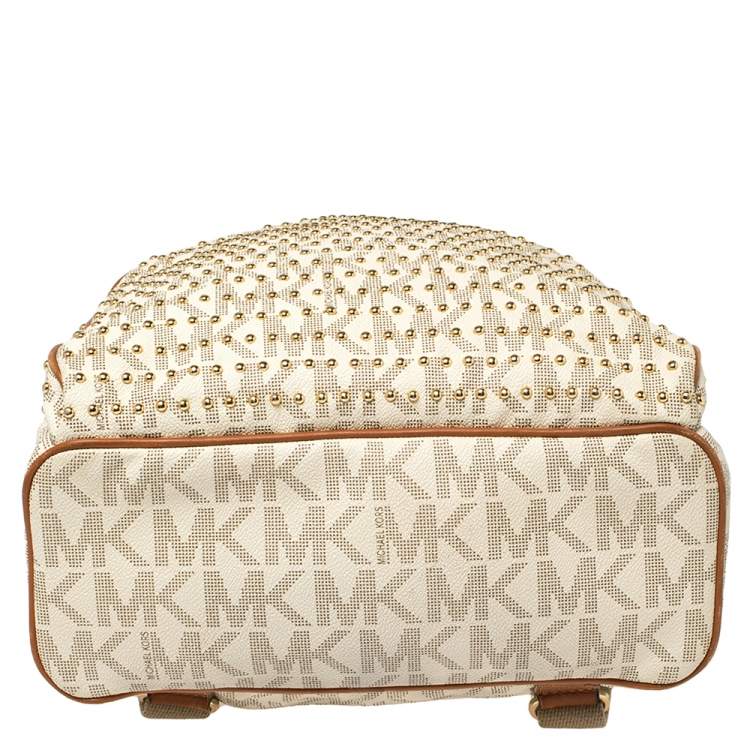 Pre Owned Michael Kors White Signature Coated Canvas Large Studded Jet Set Backpack