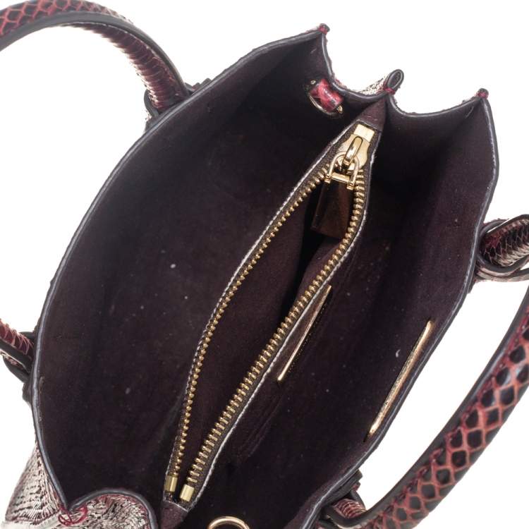 Pre Owned Michael Kors Burgundy Snakeskin Small Mercer Tote