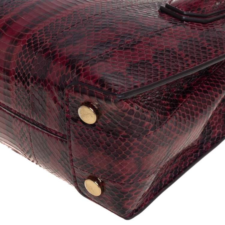 Pre Owned Michael Kors Burgundy Snakeskin Small Mercer Tote