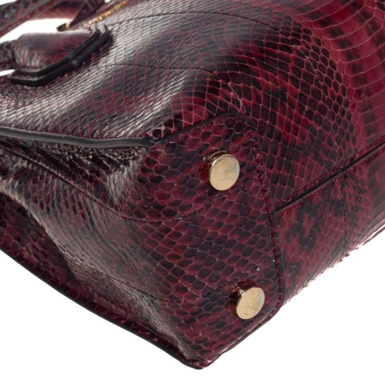 Pre Owned Michael Kors Burgundy Snakeskin Small Mercer Tote
