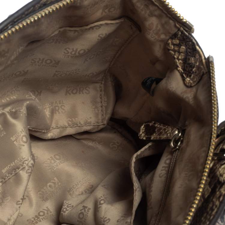 Pre Owned Michael Kors Metallic Gold and Black Python Embossed Leather Tote