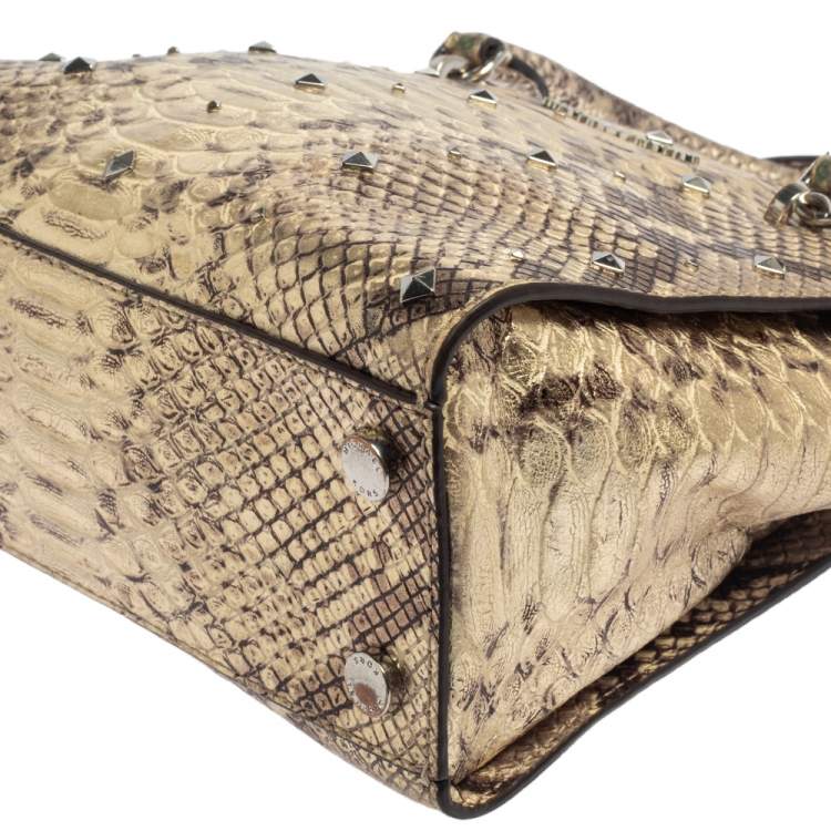 Pre Owned Michael Kors Metallic Gold and Black Python Embossed Leather Tote