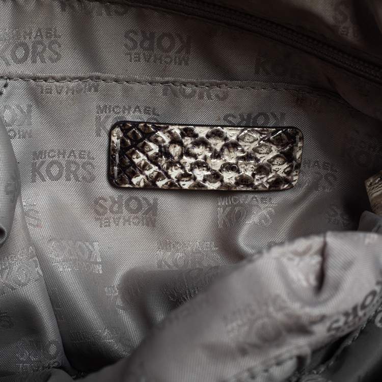 Pre Owned Michael Kors Metallic Gold and Black Python Embossed Leather Tote