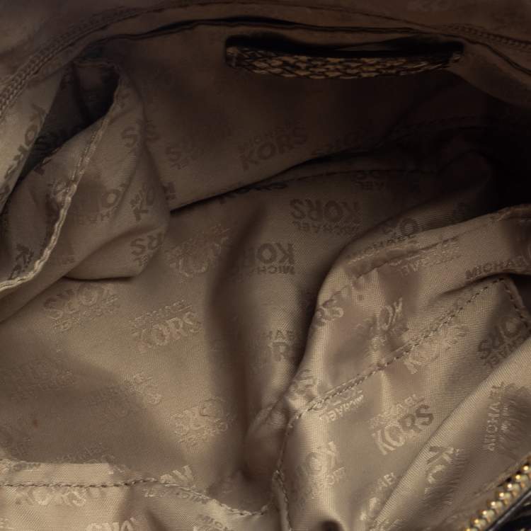 Pre Owned Michael Kors Metallic Gold and Black Python Embossed Leather Tote