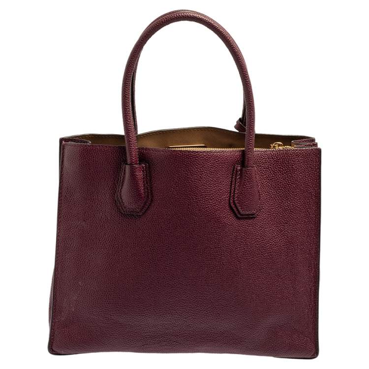 Pre Owned Michael Kors Burgundy Grained Leather Large Mercer Tote