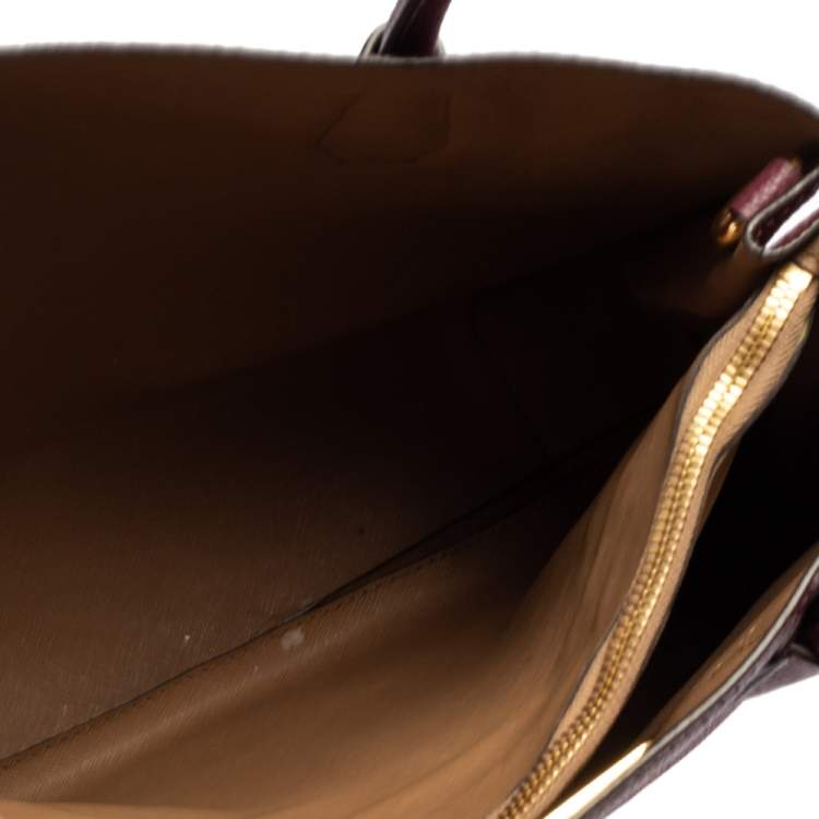 Pre Owned Michael Kors Burgundy Grained Leather Large Mercer Tote